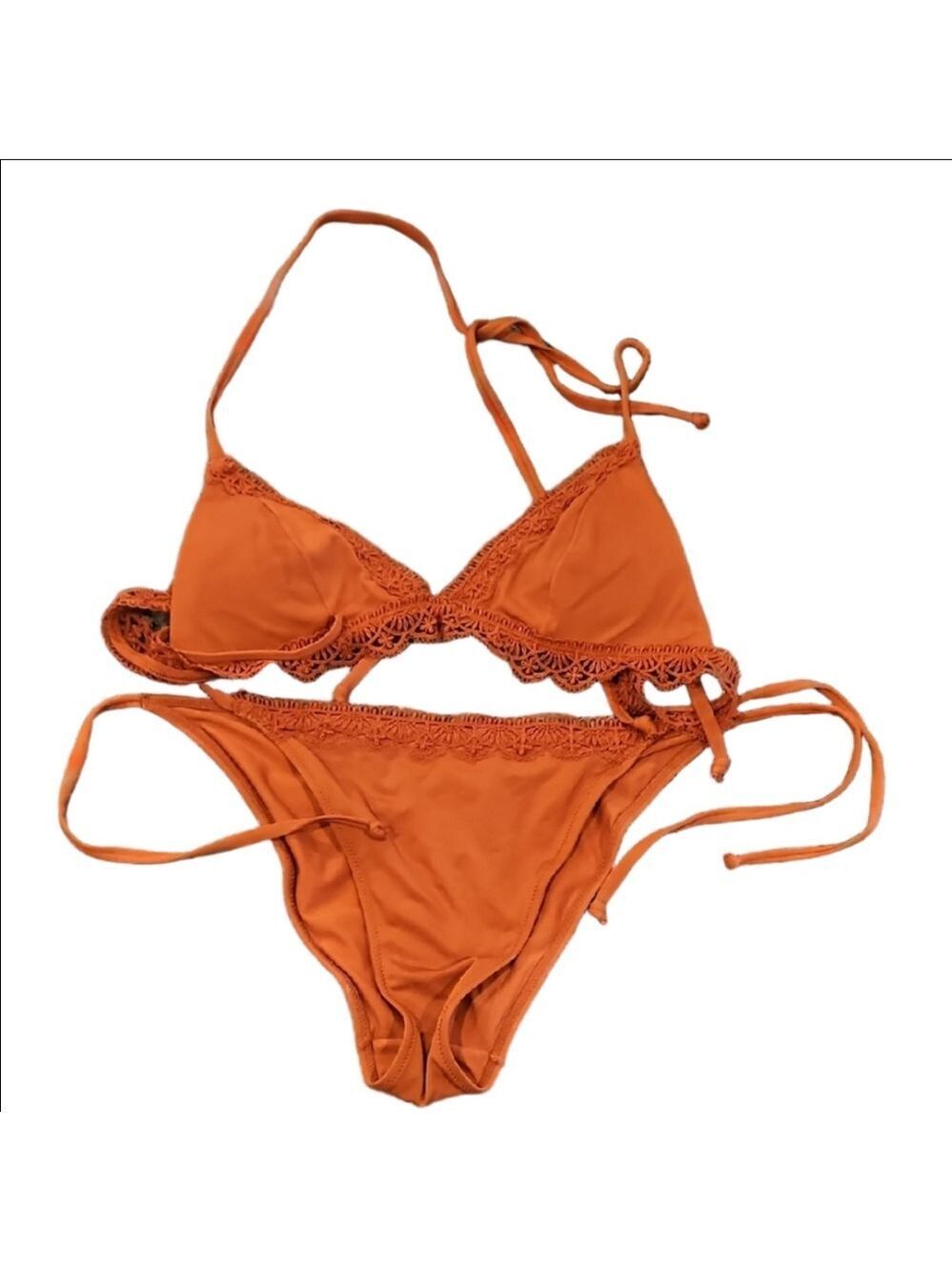 Orange Lace Trim Bikini Set